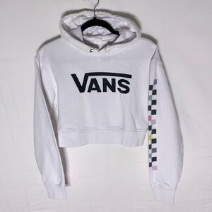 Vans White Cropped Hoodie W Multicolor Checkered Sleeve XS
